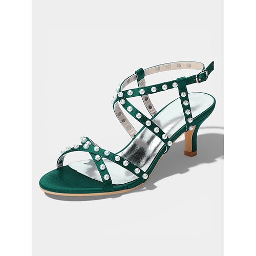 Elegante, rosafarbene Riemchensandalen mit Strasssteinen und Absatz, offene Schuhe für Hochzeitsgäste zur kirchlichen Trauung Image