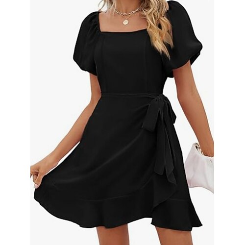 Damen Minikleid Weißes Kleid Strandkleid Freizeitkleid Elegant Mode Modern Outdoor Urlaub Ausgehen Normale Passform Einfach Kurzarm Quadrathals Schwarz Weiß Grün Leicht Blau Sommer Frühling Image