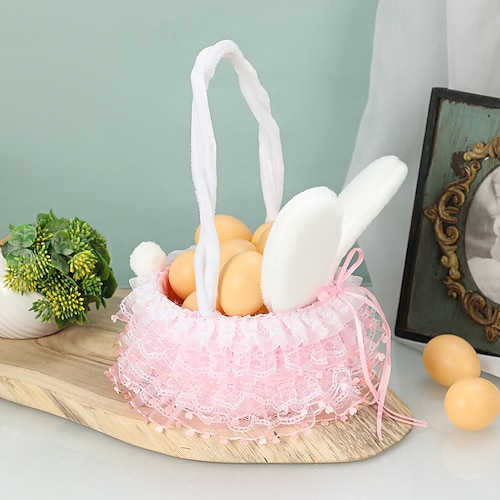 2er-Pack Osterhasen-Blumenkorb, handlicher Blumenkorb mit Hasenohren, neuer gestrickter Aufbewahrungskorb, Blumenjungen-Streusel-Blumenkorb für Hochzeiten Image