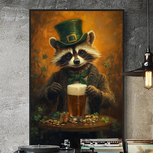 Leprechaun Waschbär Leinwandkunst Irischer Pub St. Patrick's Day Druck Image