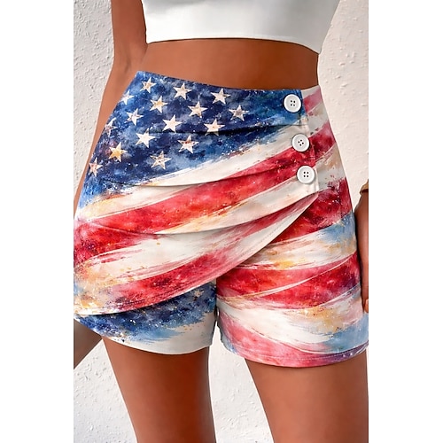 Damen-Chinos zum amerikanischen Unabhängigkeitstag, Schmetterlingsshorts, Urlaubs-Vintage-Mode, kurze Hosen mit hohem Bund, amerikanischer Flaggenprint, mikroelastisch, für Alltag, Outdoor, Urlaub, blau, rot, Sommer, Frühling Image