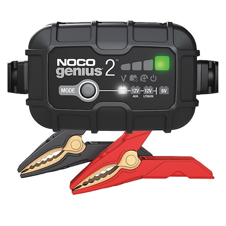 NOCO GENIUS2 Battery Charger, 2 A at 12V, 2 A at 6V, 6.4 ft, 2 A at 12V,
