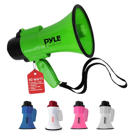 PYLE PMP32GR Compact Battery-Operated Megaphone with Siren - 30 Watt, - PYLE