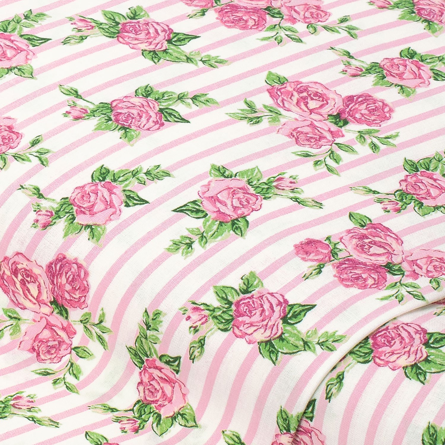 Baumwollstoff Rosen & Streifen Mona, weiß/rosa