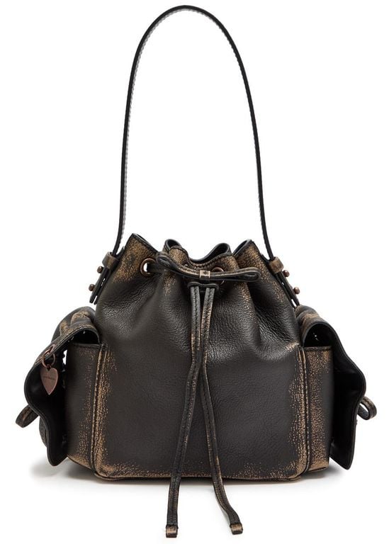 Multipocket Vintage Mini Grained Leather Bucket Bag - Black - Acne Bucket Bags