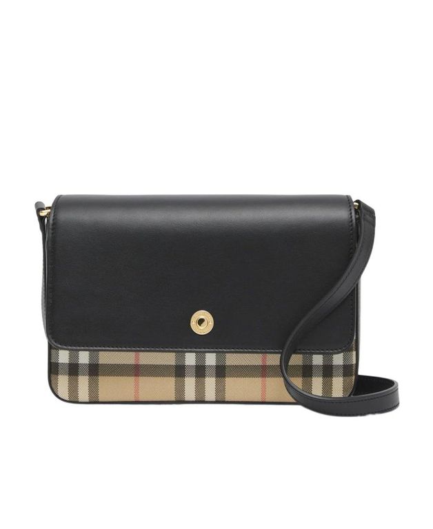 Vintage Check Leather Shoulder Bag - Black - Burberry Shoulder Bags