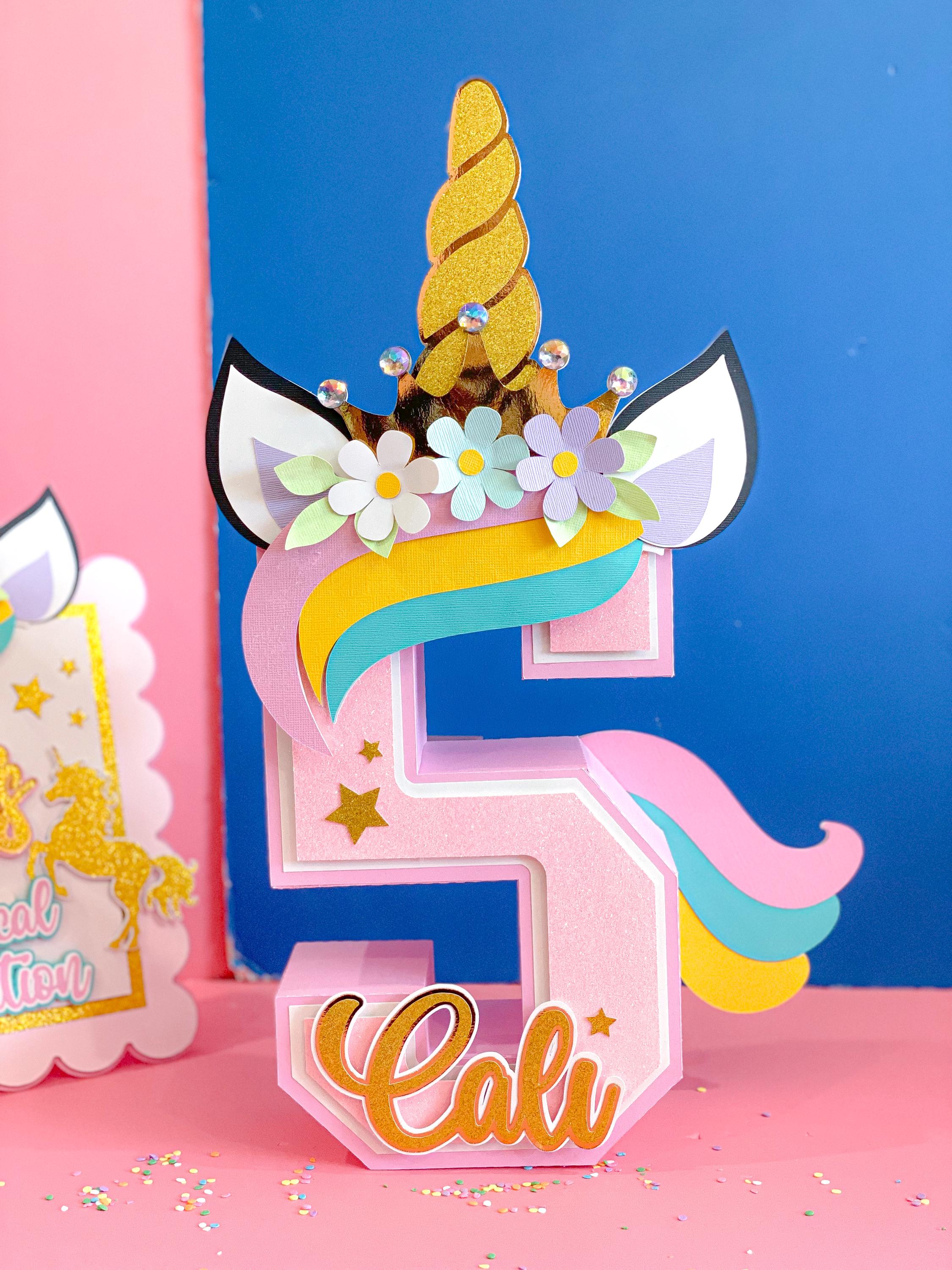 Lettere o numeri 3D a tema unicorno di grandi dimensioni / Articoli per feste a tema unicorno arcobaleno / Centrotavola a tema unicorno / Stoviglie a