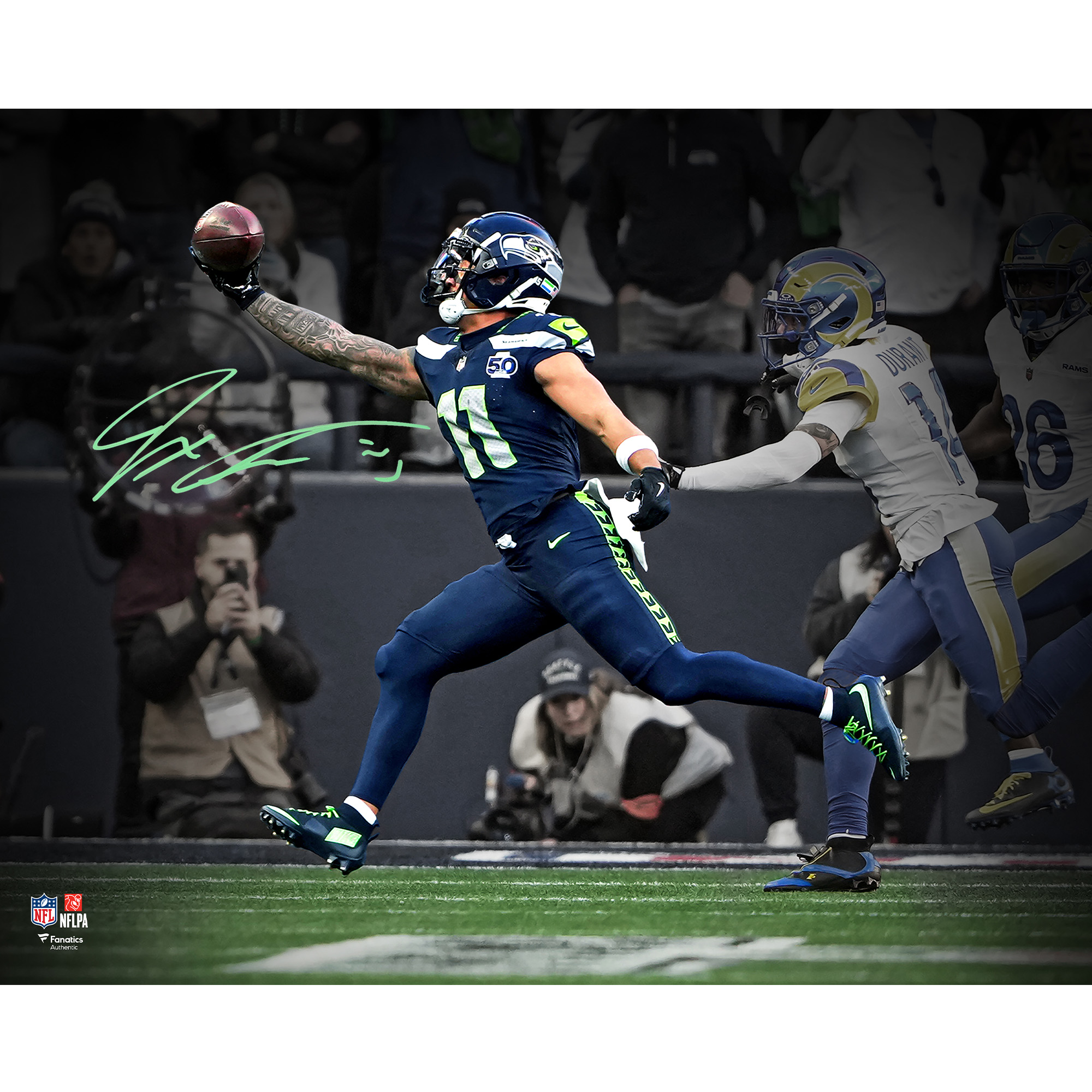 Jaxon Smith-Njigba, Seattle Seahawks, signiertes 16" x 20" Foto vom NFC-Meisterschaftsspiel 2025 mit einhändigem Fang Image