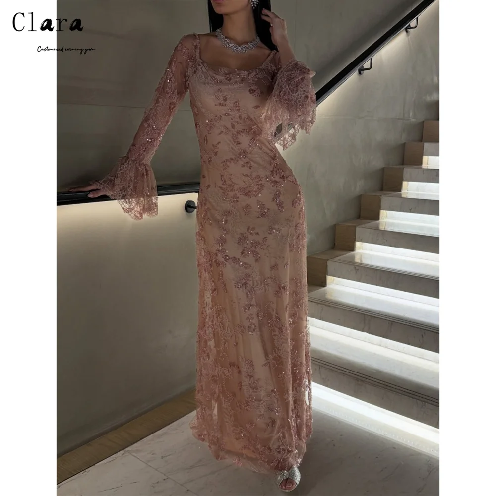 Clara Custom Pink Lace Embroidery Fishtail Luxury Women's Evening Dresses Women's Prom Dress 2026 Party Dress Woman Elegant Gown