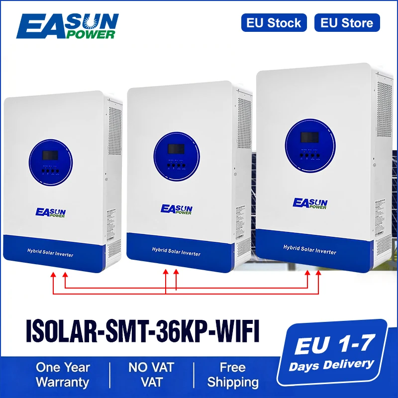 Inverter Solare Ibrido Trifase Easun 33KW 48V Off-Grid con Doppio MPPT 150A, Uscita Duale ad Alta Tensione 380V/230V, 50Hz/60Hz, 60-500VDC PV Solare