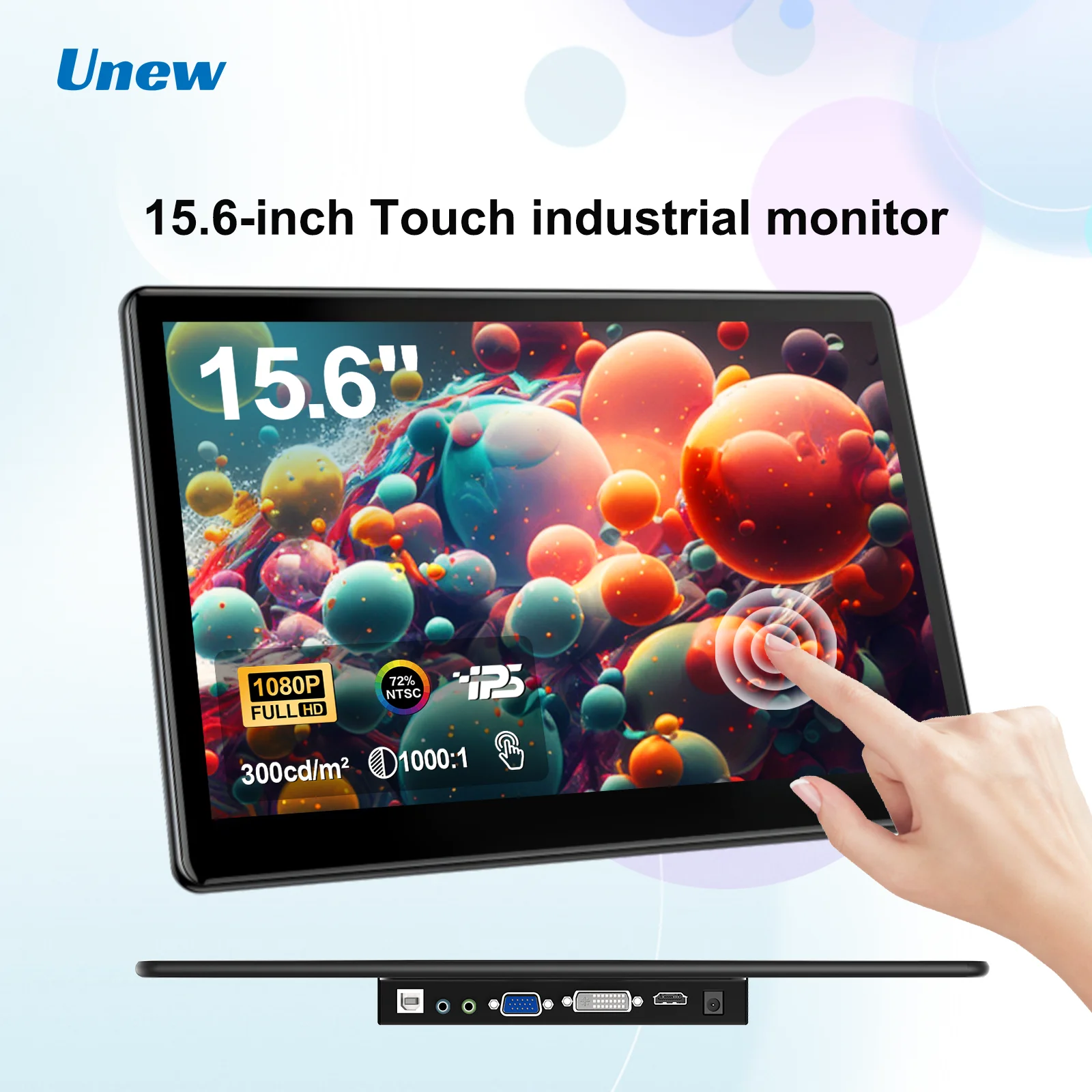 Écran tactile 15,6 pouces 1080P FHD | Écran tactile multi-entrées VGA/USB/AV/HDMI, deuxième écran, 1920x1080, VESA 75*75mm, pour CCTV DIY