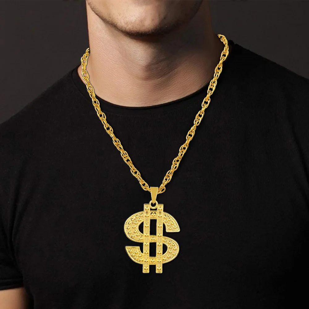 Mode 18K vergoldet Hip Hop Rock Halskette Edelstahl US-Dollar Geld Zeichen Anhänger Halskette Herren Damen Schmuck Geschenk