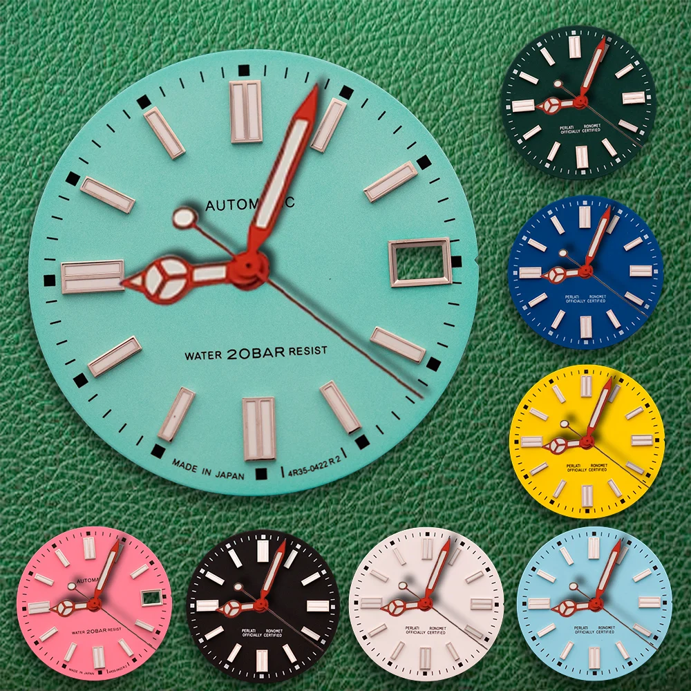 S Logo 28,5 mm Log-Tauchzifferblatt ohne Zeiger, geeignet für NH35 NH36 4R 7S Uhrwerk C3 grün leuchtendes Uhrenmodifikationszubehör Image