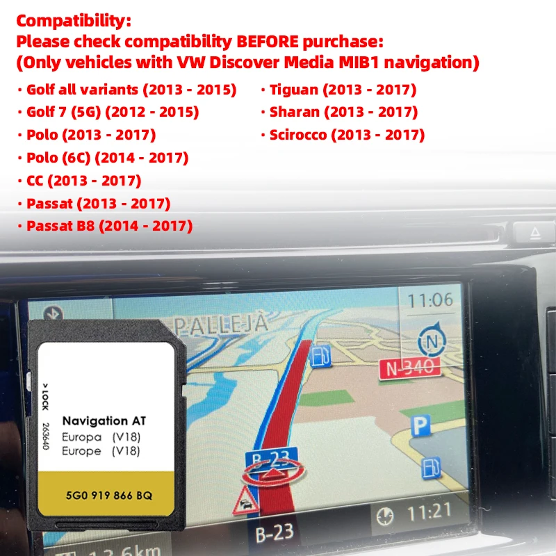 Sat Nav MIB1 für VW AT Map UK GB Europa Irland Entdecken Sie die SD-Karte V18 One Media Delivery Navigation Becker Day Image
