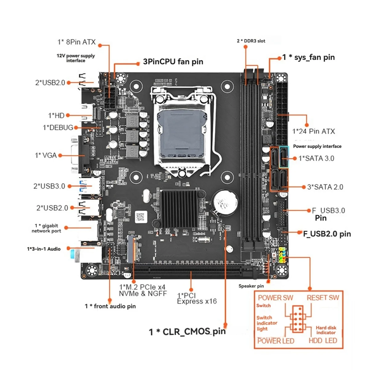 ATTU B75M ITX Motherboard LGA1155 Desktop-PC Unterstützung DDR3 RAM NGFF NVME M.2 Schnittstelle USB SATA3.0 Grundplatte Image