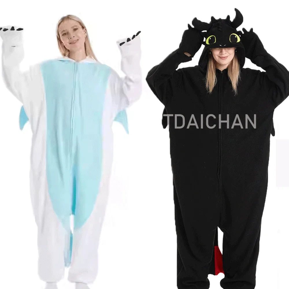 2025 Kigurumi Cosplay Unisex Erwachsene Train Your Dragon Tooth Onesies Tierpyjamas Halloween Party Damen Herren SCHWARZER Drache weniger Image