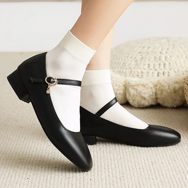 Damen-Loafer-Schuhe mit niedrigem Absatz, große Größe 48, Lolita-Mary-Janes-Schuhe, elegant, schwarz, weiß, rosa, mit Absatz, Büro- und Hochzeitsschuhe für Mädchen