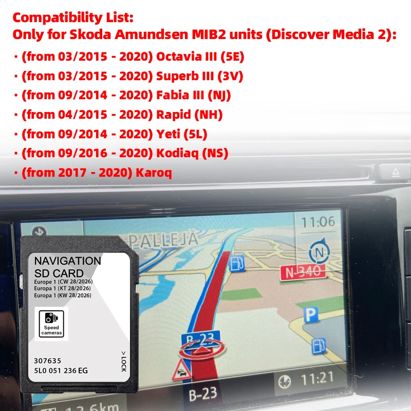 Sat Navi A1 2026 für Skoda Octavia Superb Fabia Rapid Yeti Navigation SD-Karte 32 GB Europa UK Karte GPS 5L0051236EG Image