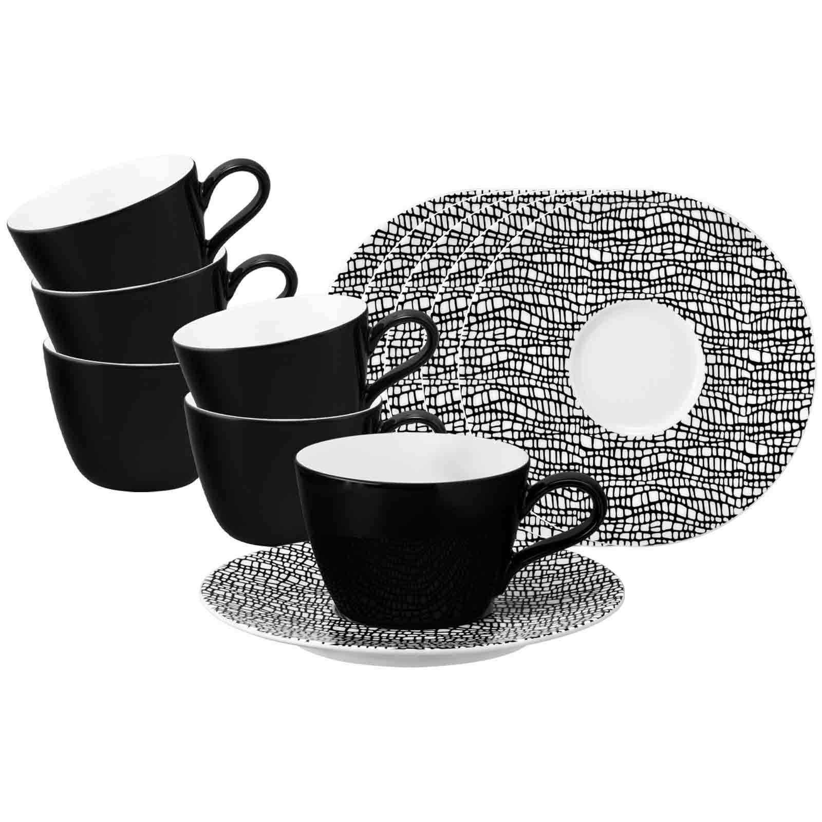 Tasse SELTMANN WEIDEN "Kaffeetassen mit Untertassen Life Fashion 240 ml 6er Set", schwarz (glamorous schwarz), 12 tlg., Porzellan, Trinkgefäße, Tasse Image
