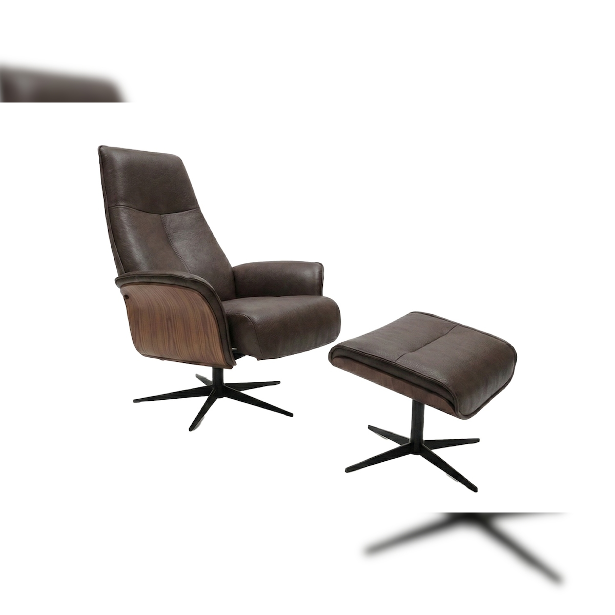 KAWOLA Relaxsessel FERREIRA Drehsessel Lederfaserstoff anthrazit mit Hocker Image