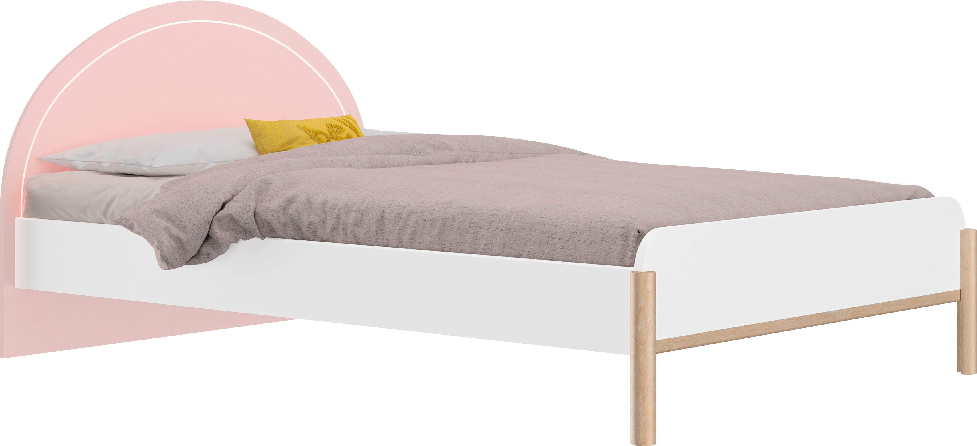Jugendbett GAMI "Einzelbett, Kinderbett, mit LED-Beleuchtung am Kopfteil, 90x200 cm", rosa (rosafarben, eiche hell), B:102cm H:83cm L:207cm, Betten, Jugendbett Kinderbett, Elegantes Design für eine sanfte und feminine Atmosphäre.