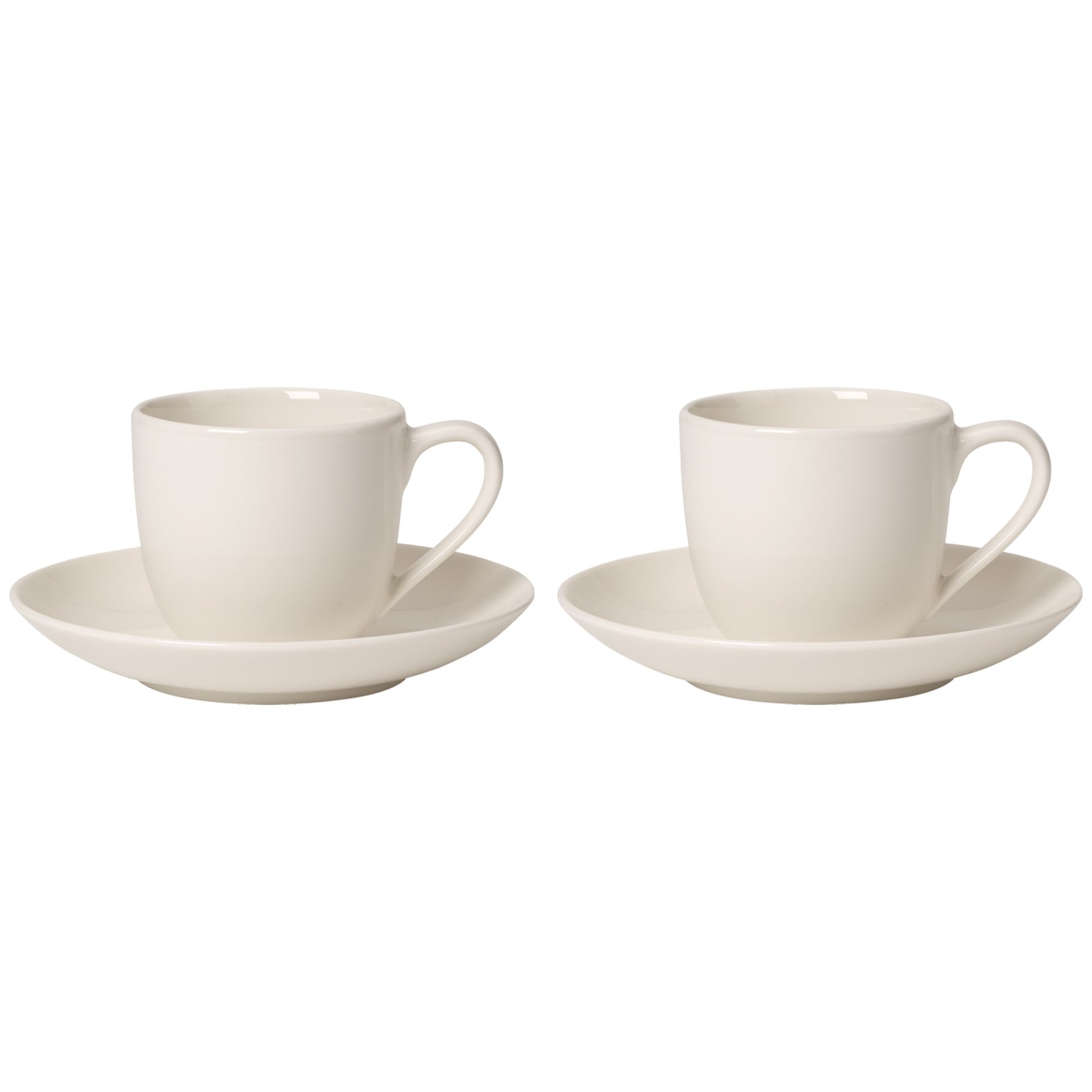 Tasse VILLEROY & BOCH "Espressotassen mit Untertassen For Me 70 ml 2er Set weiß", weiß, 2 tlg., Porzellan, Trinkgefäße, Tasse