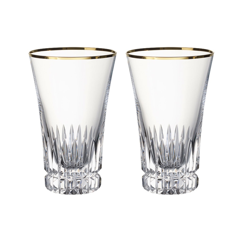 Longdrinkglas VILLEROY & BOCH "Longdrinkgläser Grand Royal Gold 300 ml 2er Set transparent-gold", bunt (transparent, gold), 2 tlg., Glas, Trinkgefäße Image