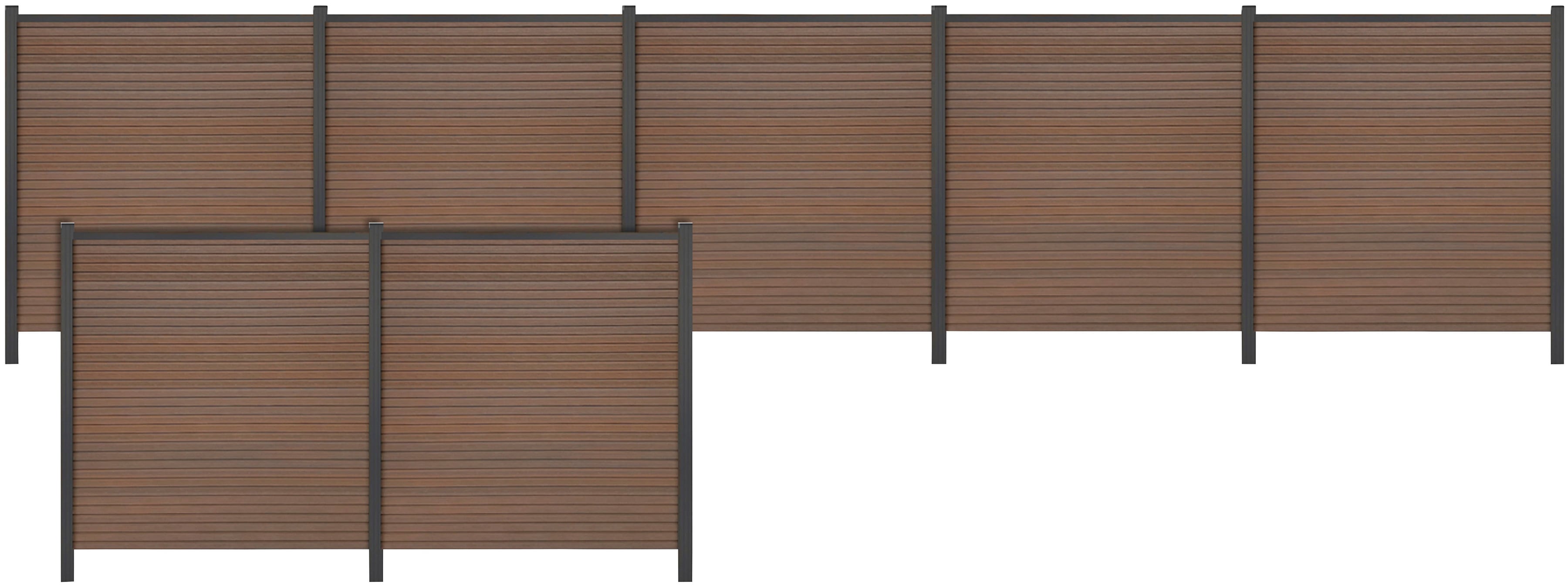 Sichtschutzelement TETZNER & JENTZSCH "WARREN 5", braun (teakbraun), H:180cm, Aluminium, WPC (Holz-Kunststoff-Komposit), Zaunelemente, pflegeleicht, coextrudierte Oberfläche, Design-Oberfläche