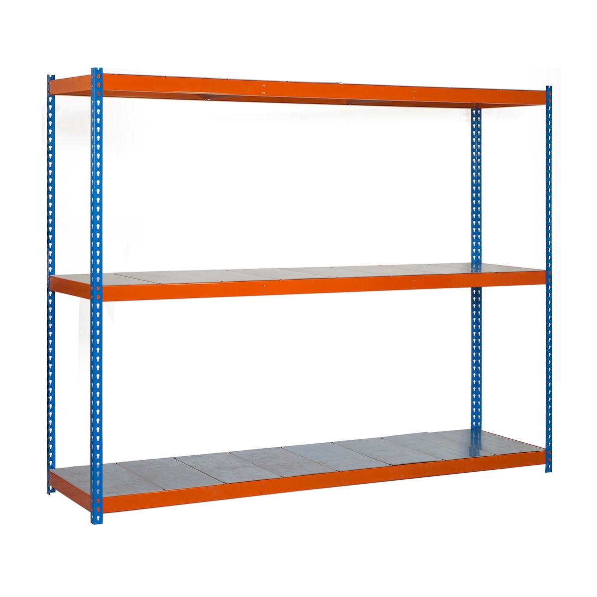 SimonRack Metallregal ohne Schrauben mit Simonforte -Metallschalen 3 Regale. Blau/Orange/Galva Farbe 2000x2100x900 mm Image