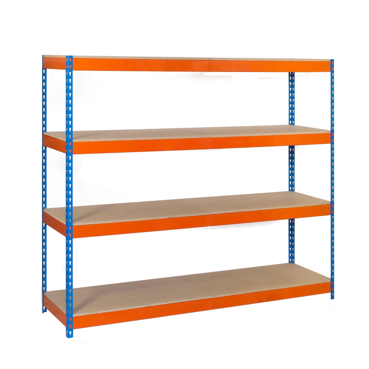 SimonRack Metallregal ohne Schrauben mit Simonforte 4 Regale. Blau/Orange/Holzfarbe 2000x2100x900 mm Image