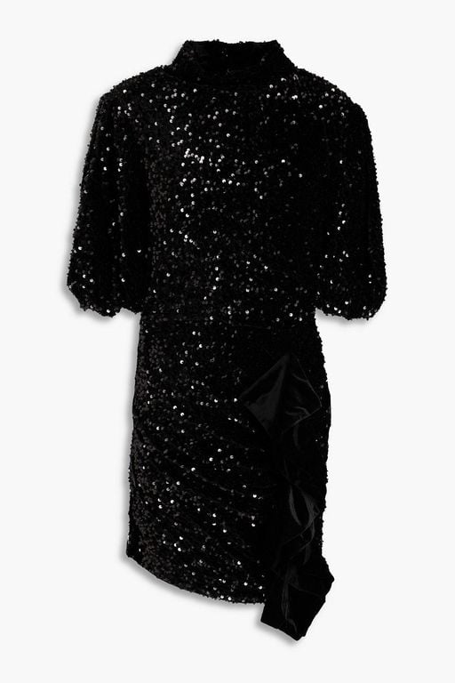 Sequined Velvet Mini Dress - Black - Maje Dresses