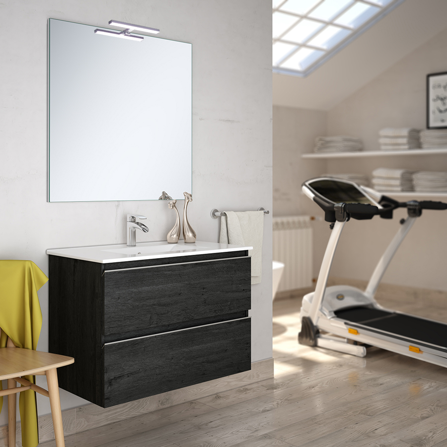 Meuble de salle de bain 70 cm simple vasque 2 tiroirs BALEA ebony (bois noir) COSYNEO INGBALEA70EBO