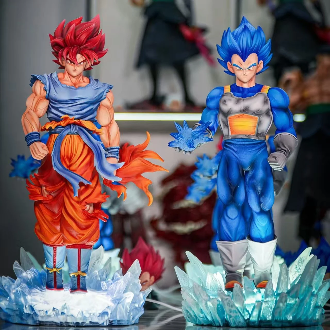 Statua JT Dragon Ball Z Majin Vegeta, Figura di Vegeta Blu JT Goku con Base LED, Action Figure Super Saiyan, Modellini da Collezione, Giocattoli Regalo