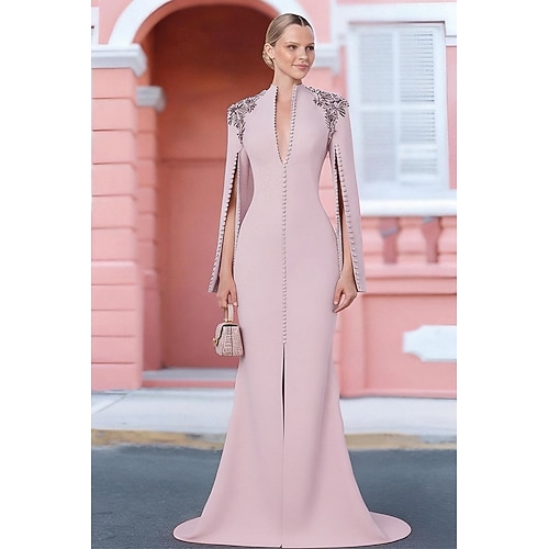 Abito sirena/tribuna da sera strascico/pennello abiti formali abito da sera abito da sera elegante vintage maniche lunghe scollo a V formale con cristalli perline