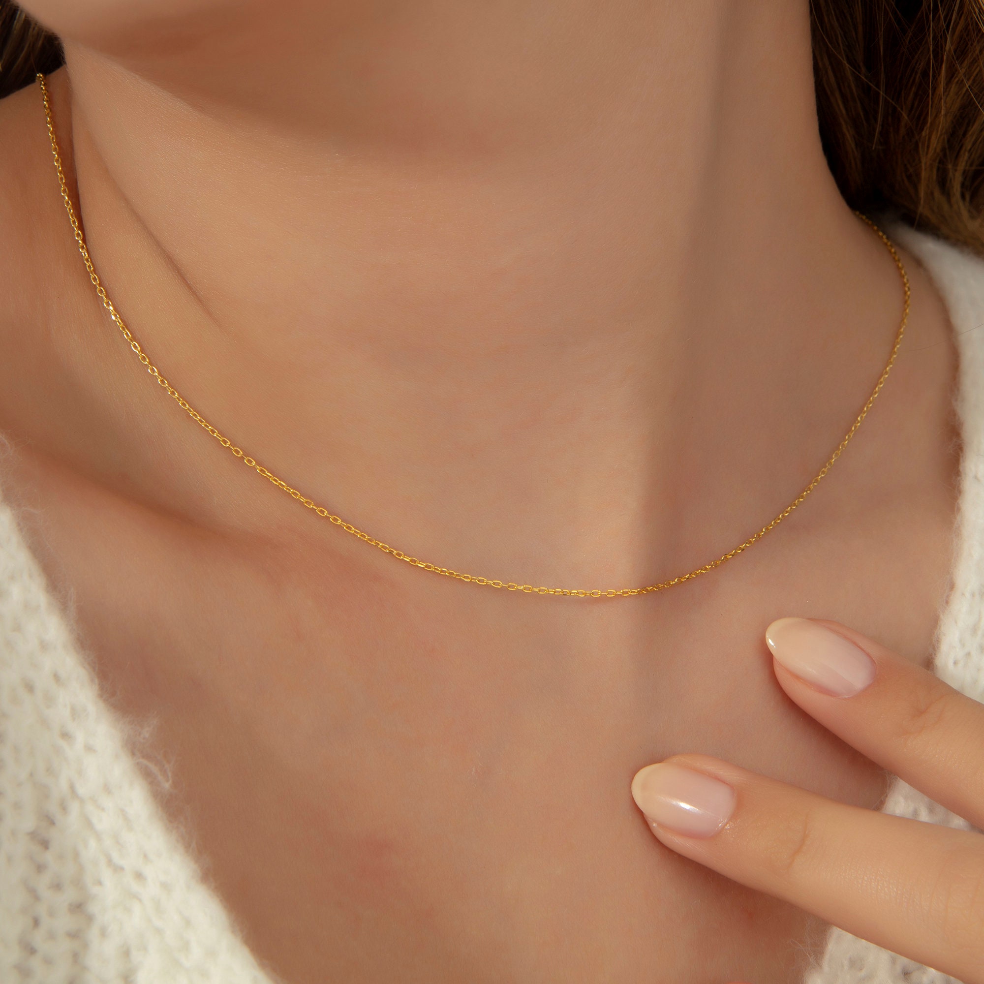 Collana con catena a maglie in oro 18k, collana con catena a maglie delicata, collana con catena sottile, collana con catena in oro semplice, collana