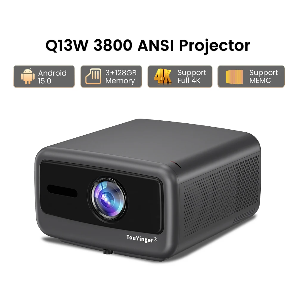 Touyinger Q13W LED-Projektor Android 15.0 3800 ANSI 4K-Dekodierung Tragbare integrierte Lautsprecher HiFi-Stereo Image
