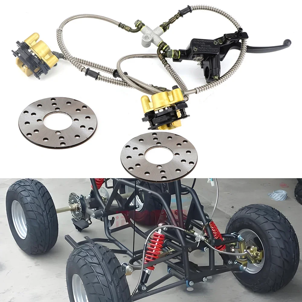 Doppelscheibenbremsen-Baugruppe, Frontsystem, kompletter Bremssattel-Set für 70 cc-125 cc ATV Buggy Quad Motorrad – Motorradzubehör Image