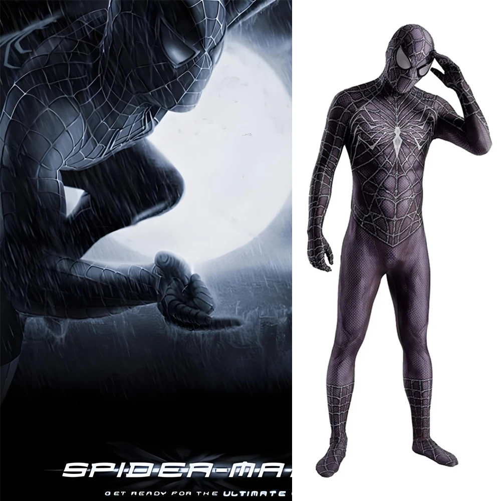 Spiderman Cosplay Schwarzes Venom Symbiote Kostüm 3D-Gedruckter Spandex Superhelden-Zentai-Anzug Bodysuit Halloween-Kostüm für Erwachsene und Kinder Image