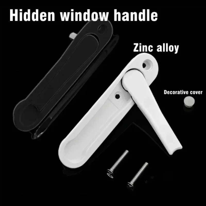 1 Stück weißer/schwarzer versteckter Fenstergriff aus Zinklegierung, Fenster-Hardware-Zubehör, Bildschirmgriff mit Schrauben Image