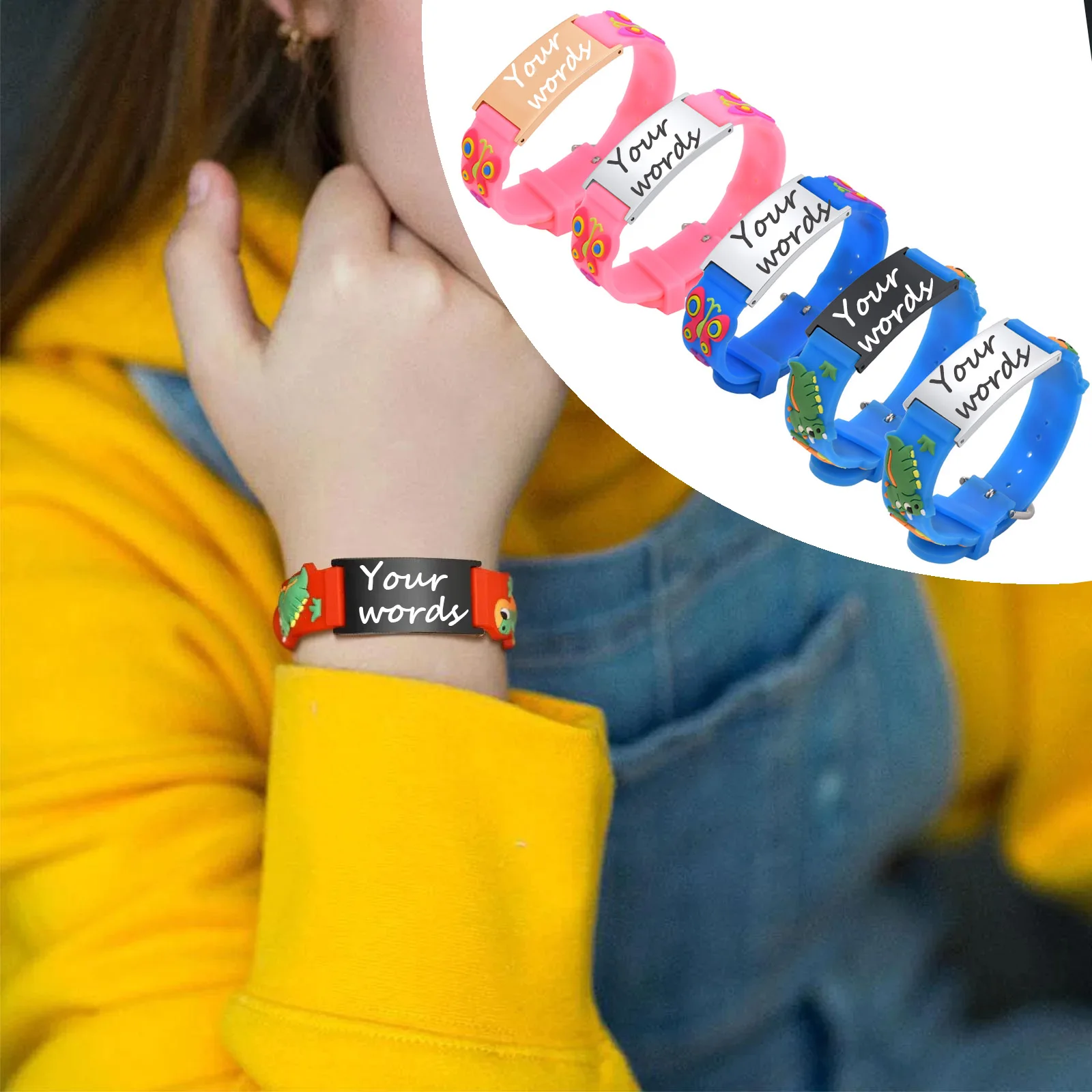 Anti-Lost Baby personalisiertes ID-Armband, verstellbares Silikon-Armband, gravierte Zitate, inspirierendes Geschenk, Notfallschmuck Image