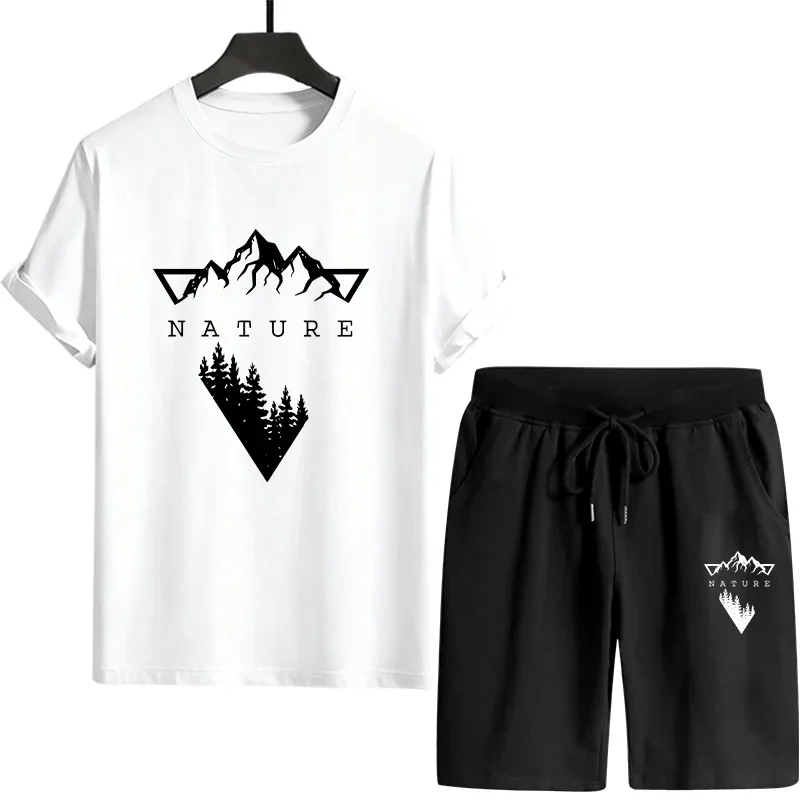 Outdoor Coole Einteilige Kurzarm-T-Shirts mit Kordelzug Sport-Shorts Lässiger Vielseitiger Herren-Trainingsanzug Qualitäts-Sommer-Jogginganzug Image