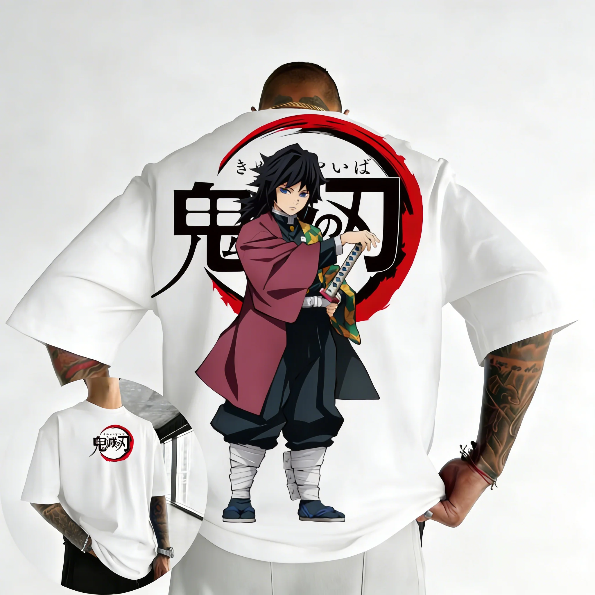 Demon Slayer Anime Tomioka Giyuu bedrucktes T-Shirt aus reiner Baumwolle 2026 Unisex Sommer Neues Hip-Hop-Lose-Fit-Casual-Y2K-Komfort-Oberteil