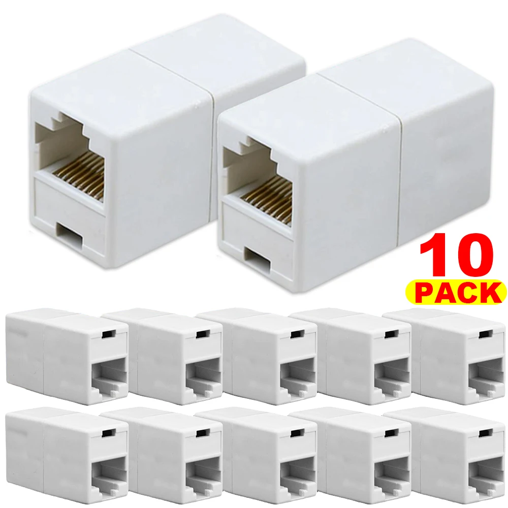 10Pcs Netzwerk Stecker Adapter Koppler Extender RJ45 Ethernet Kabel Verlängerung Konverter A Zu EIN Computer Netzwerk Kabel Adapter Image