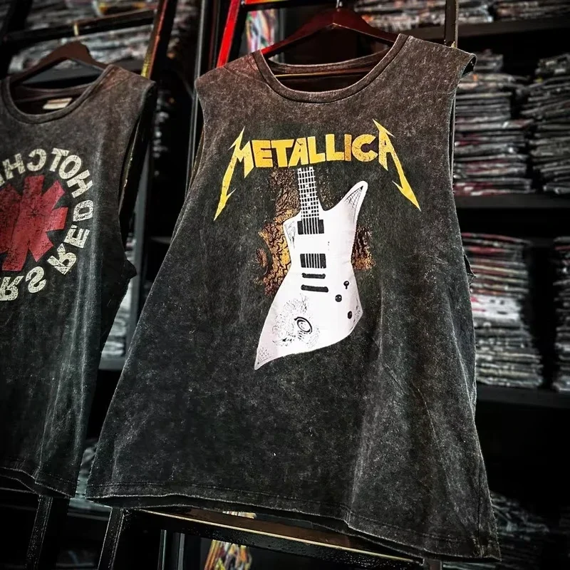 American Rock Band Bedruckte Vintage Washed Sportweste Baumwolle Ärmelloses Herren T-Shirt Hip-Hop Gym Kleidung Tank Top Sommer 2025 Image