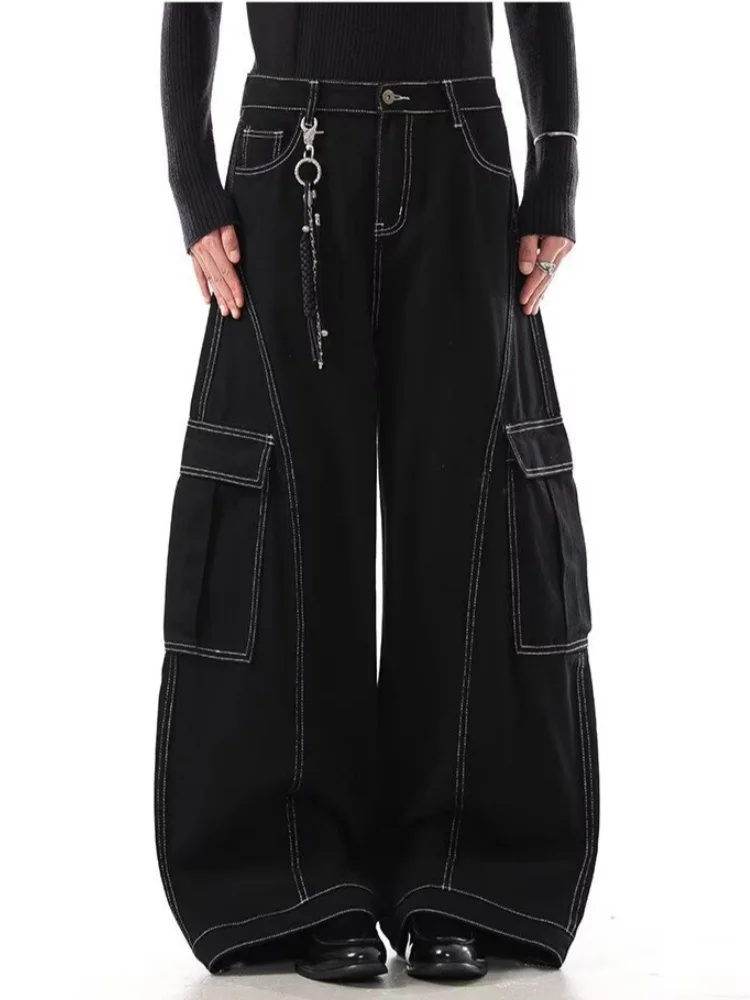 2026 Cyber Y2K Streetwear Schwarze Baggy Damen Cargo Jeans Hosen für Frauen Kleidung Weites Bein Gothic Punk Loose Fit Denim Hosen Image