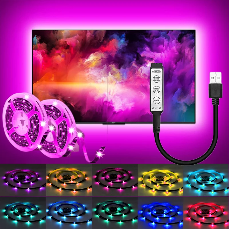 RGB-LED-Leuchten für Schlafzimmer, farbwechselnde LED-Streifenlichter, USB-LED-Lichtleiste mit Fernbedienung, LED-Leuchten für Umgebungsbeleuchtung Image