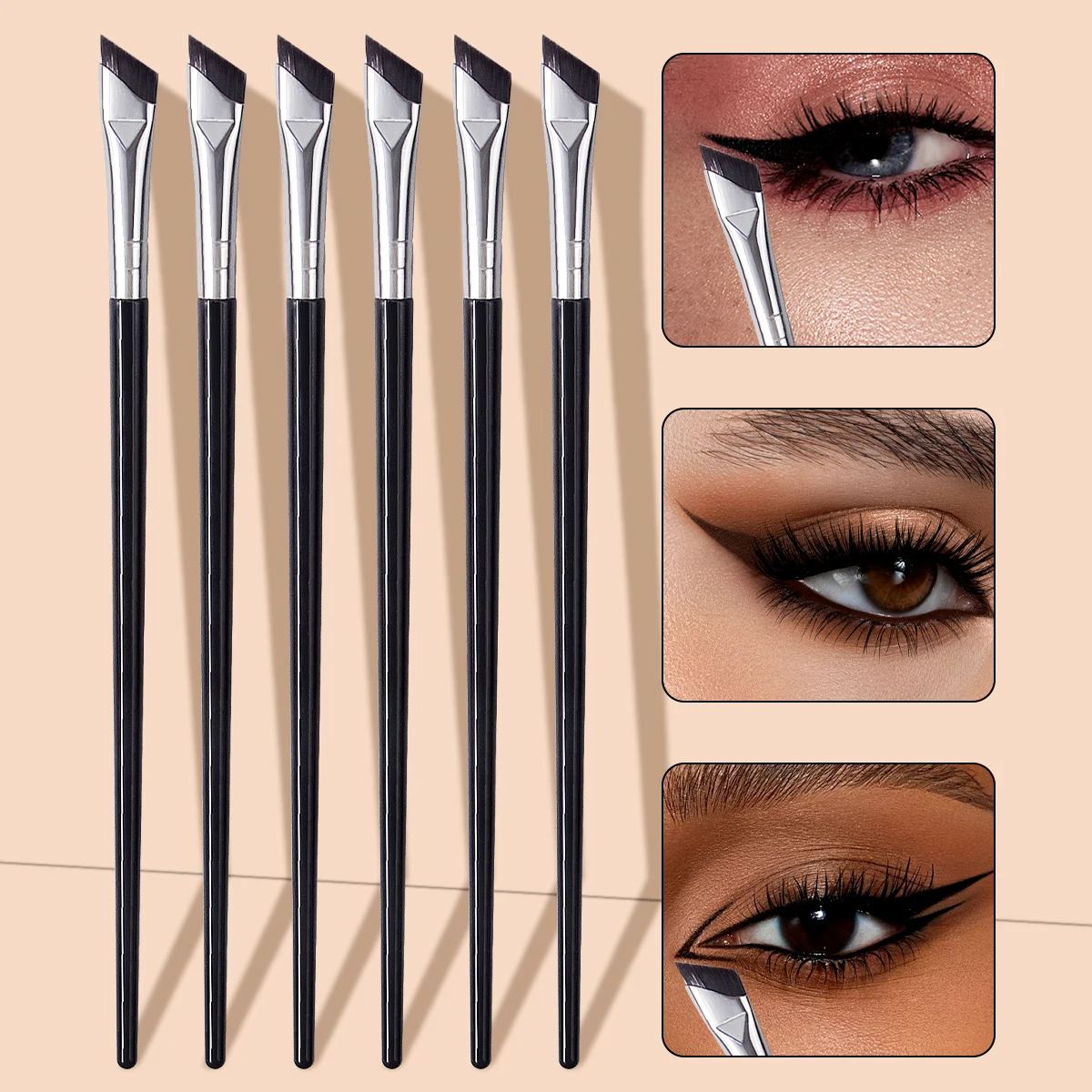 6-teiliges abgewinkeltes Eyeliner-Pinsel-Set, Präzisions-Detailpinsel für Augen-Make-up und Augenbrauenpinsel, professionelles Augen-Make-up-Werkzeug Image