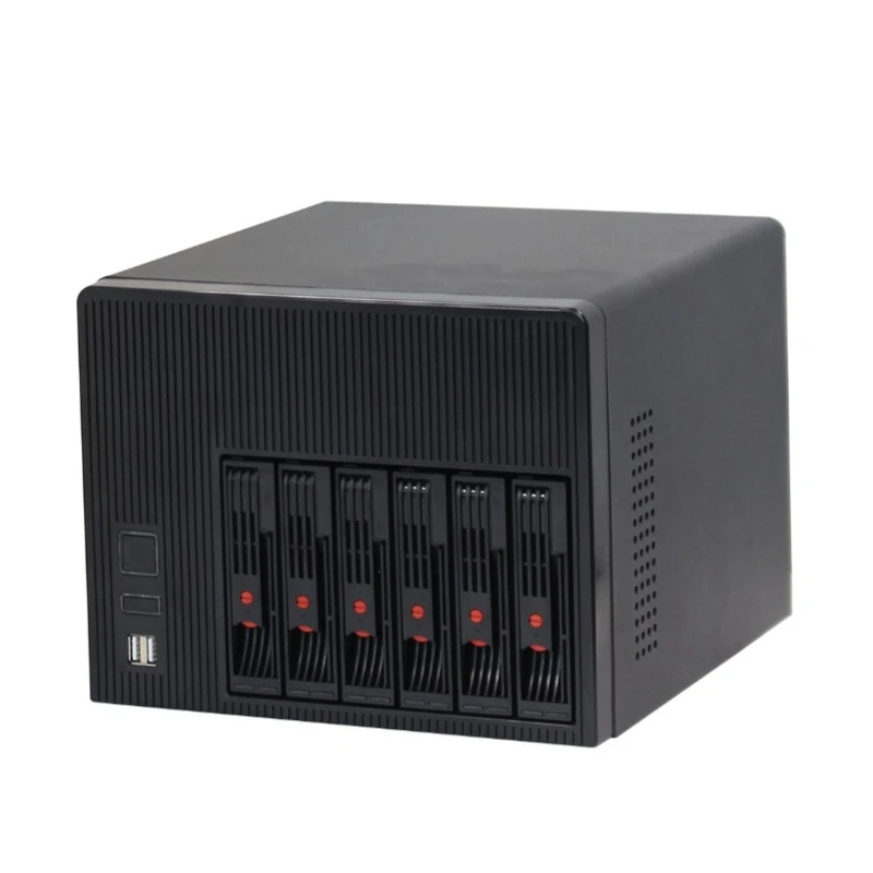 NAS-06 6-Bay NAS-Gehäuse Mini-ITX Speicherserver-Chassis, 6×3,5\" Hot-Swap HDD + 2,5\" SSD, Flex 1U Netzteil, Dual 80mm Lüfter, PCIe-Steckplatz Image
