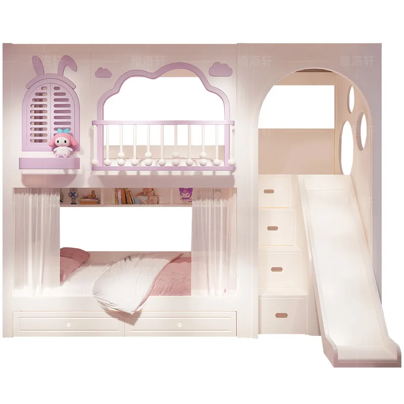 Vollständiges Etagenbett aus massivem Holz für Erwachsene, Baumhaus, Kinderbett, Mädchen-Prinzessin, B & B-Schloss, Mutter- und Kinderbett