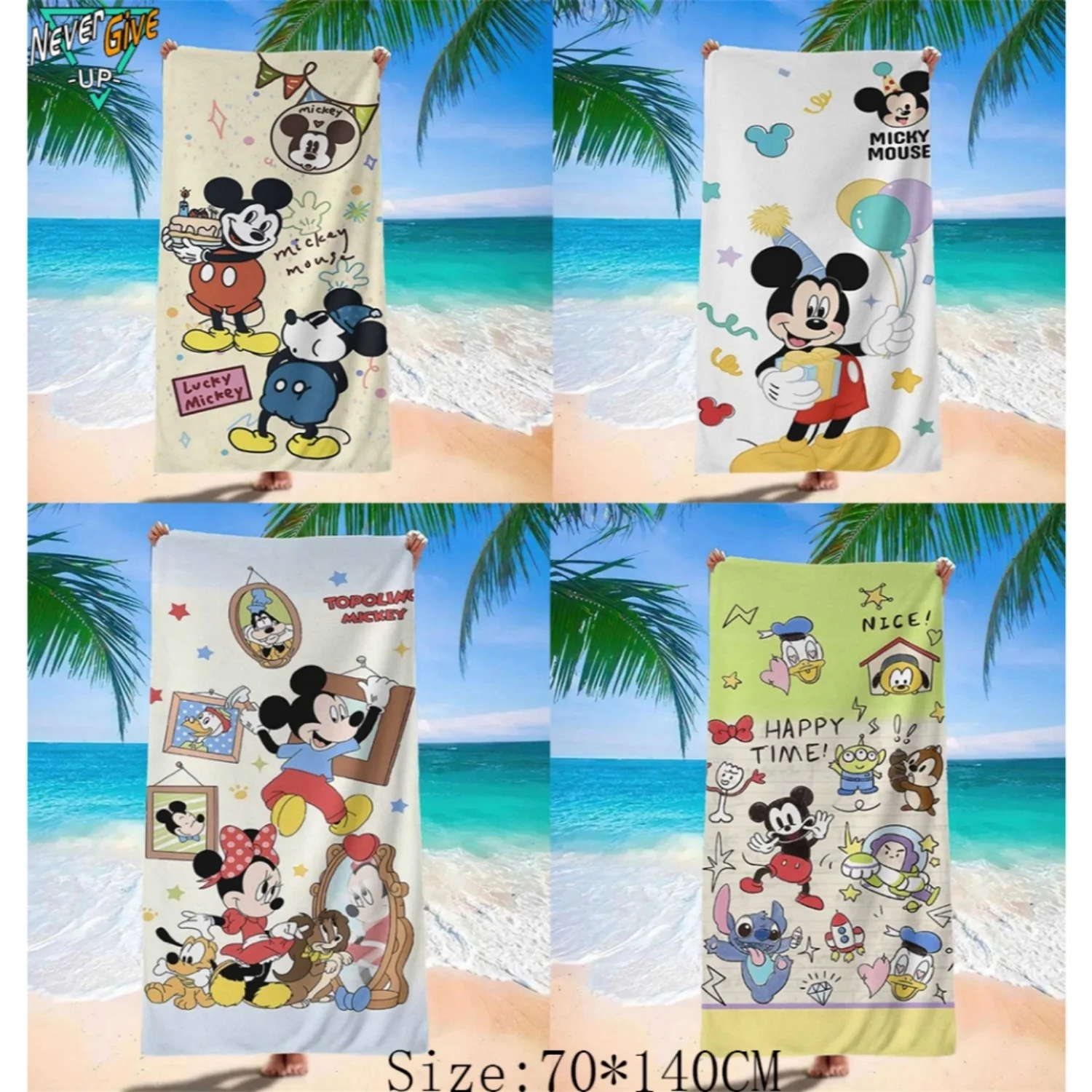 Disney Mickey und Minnie Cartoon-Muster, Mikrofaser-Badetuch, schnell trocknend, weiches Handtuch für Dusche, Schwimmen, Camping Image